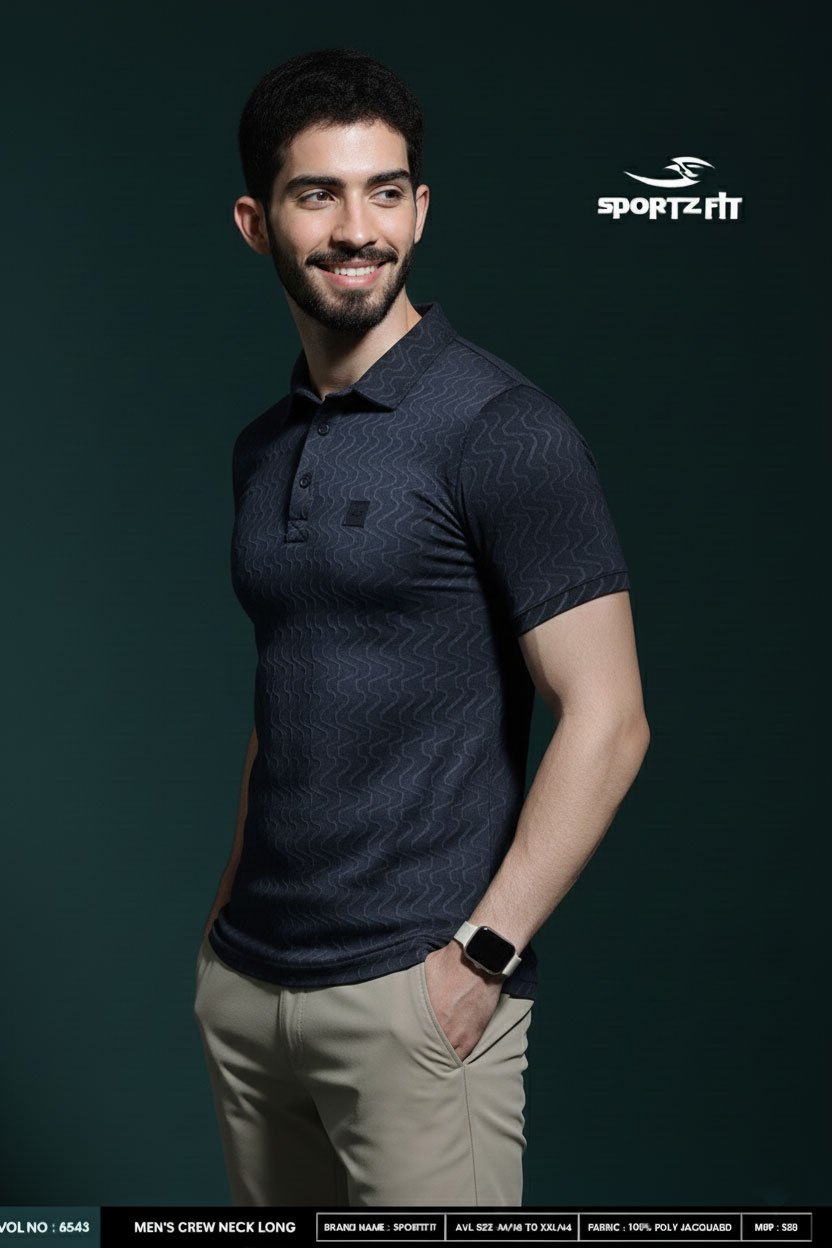 Men Collar Neck T-Shirt  | Dark Navy Blue | M |  SBT37